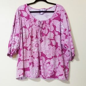 Avenue Persian Chic 3/4 Sleeve Pink Paisley Top